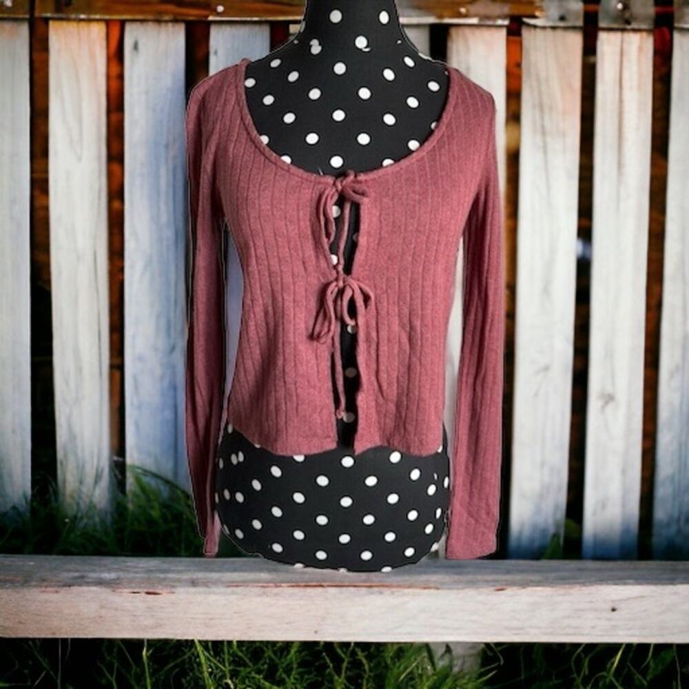 Self Esteem Womens Cardigan Sz S‎ Rose Brown Pointelle Double Tie Y2K NEW 90s - Picture 2 of 9